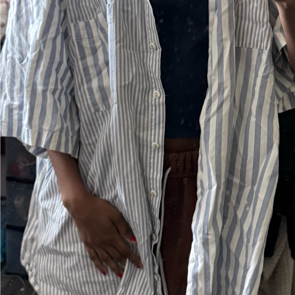 Blue and White Striped Button-Up Shirt